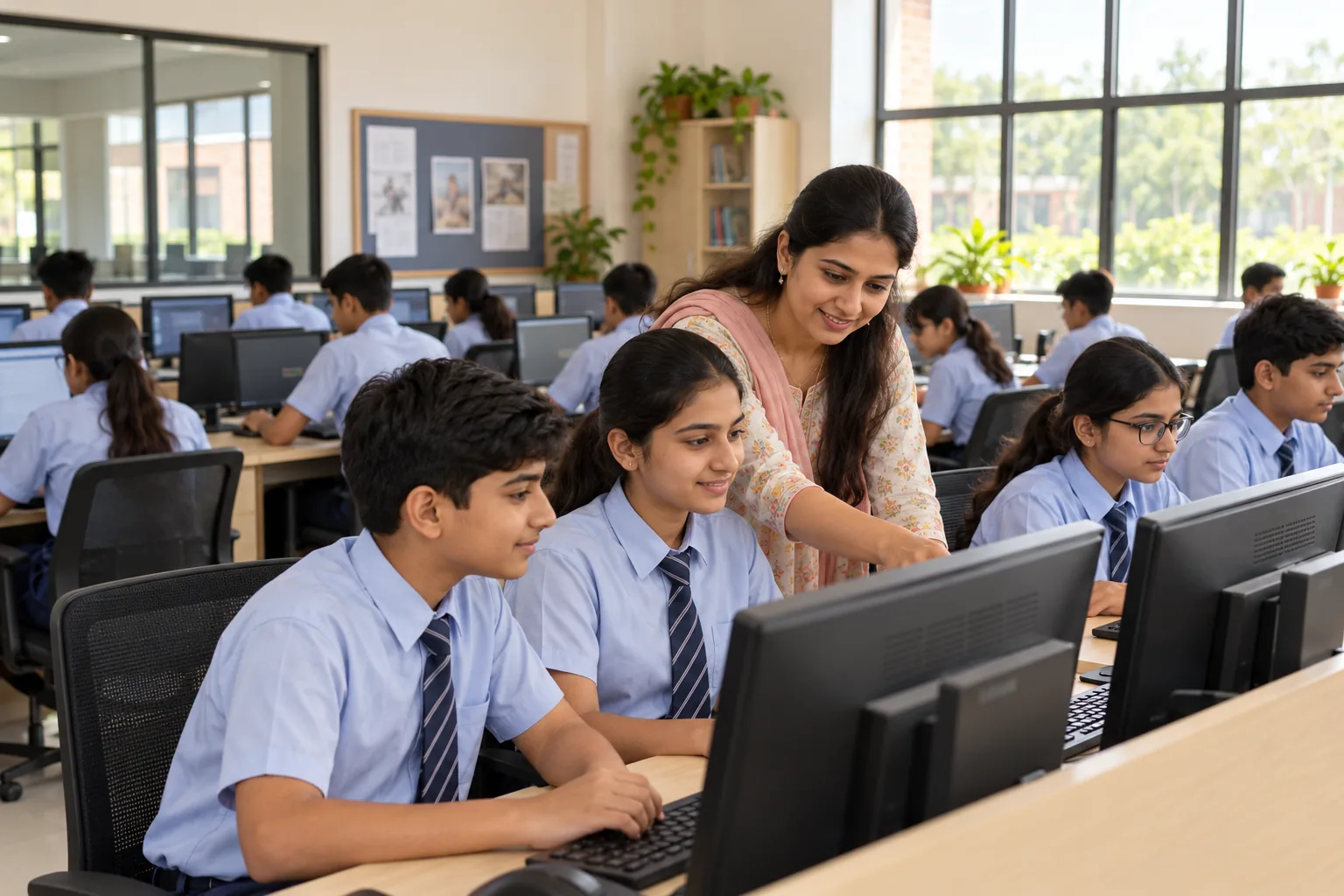 Students learning in a computer laboratory