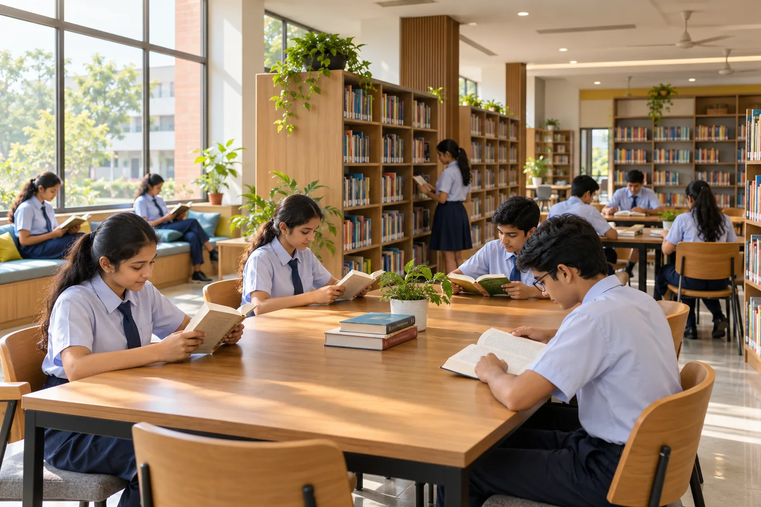 Students reading in the school library