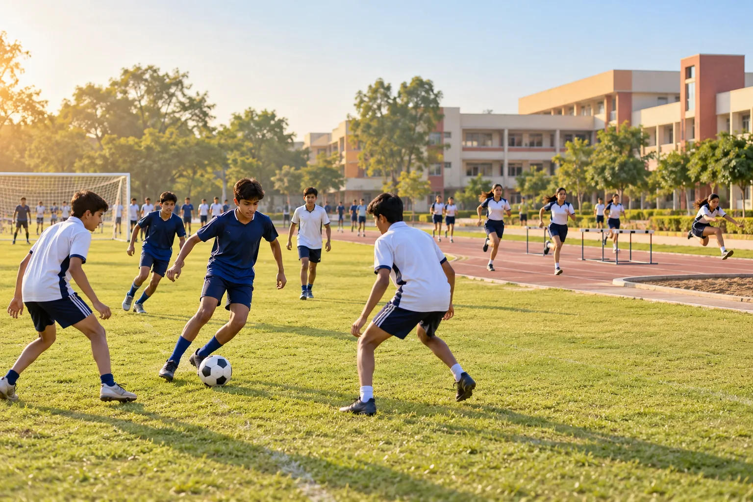 Students playing on the school sports ground